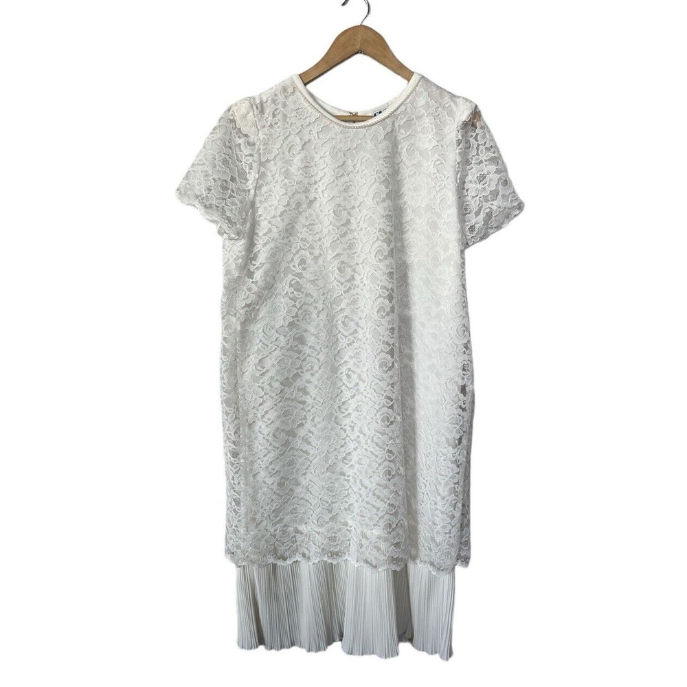 Vintage 90s Cue Fashions Layered Look White Lace Dress Size 16 Made In The USA